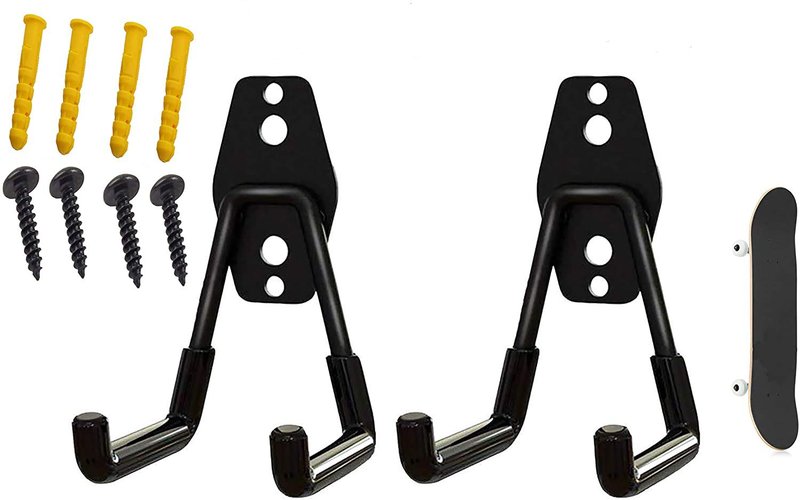 Skateboard Hanger Wall Mount, Skateboard Wall Mount, Skateboard Hanger, Skateboard Rack, Skateboard Hooks, Storage Holder Display, for Home and Garage Mount Skateboard and Longboard - No Board, 2-Pcs