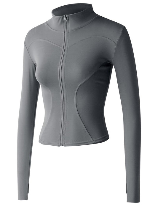 Gacaky Women's Slim Fit Lightweight Athletic Full Zip Stretchy Workout Running Track Jacket with Thumb Holes Grey M