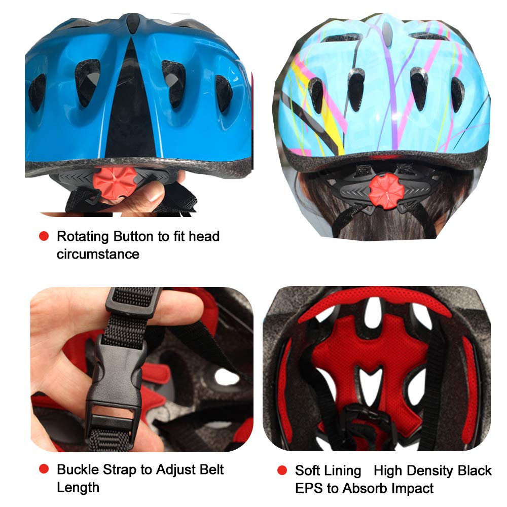 Kids Skateboard Protective Gear Boys Bike Helmet and Knee Pads Set with Elbow Pads Adjustable for 5-12 Years Kids Bicycle Roller Skates Kick Scooter Hoverboard Blue