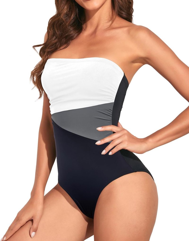 Women’s Tummy Control One-Piece Swimsuit - Strapless Bandeau Slimming Swimwear | Halter Design