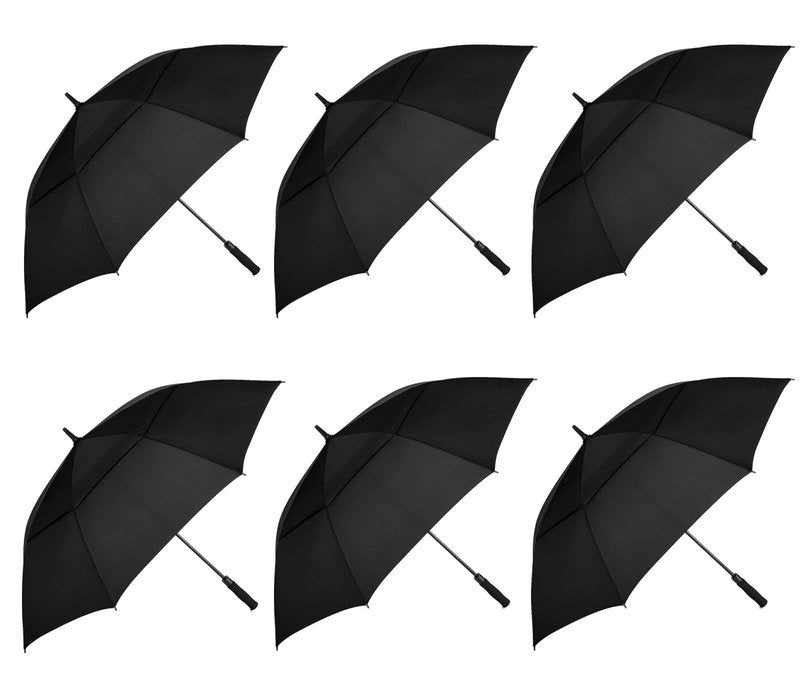 MRTLLOA 6 Pack 62/68 Inch Automatic Open Golf Umbrella, Extra Large Oversize Double Canopy Vented Windproof Waterproof Stick Umbrellas for Rain(62 Inch, Black)