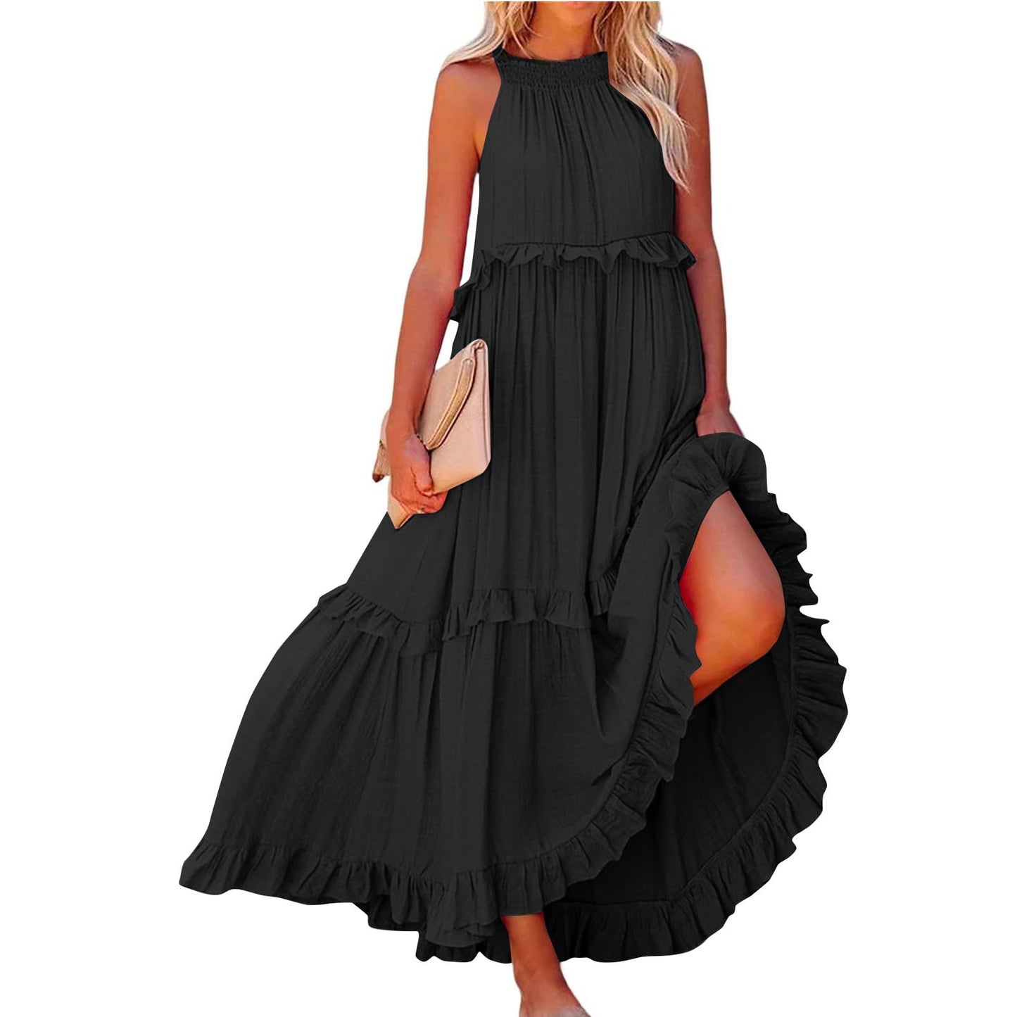 Summer Dresses,My Orders Maxi Dress for Women 2024 Sundresses Casual Beach Dresses Sexy Off The Shoulder Halter Dresses Peime Day Flowy Swing Hawaiian Dresses Boho Clothes Log in(Ab-Black,XL)