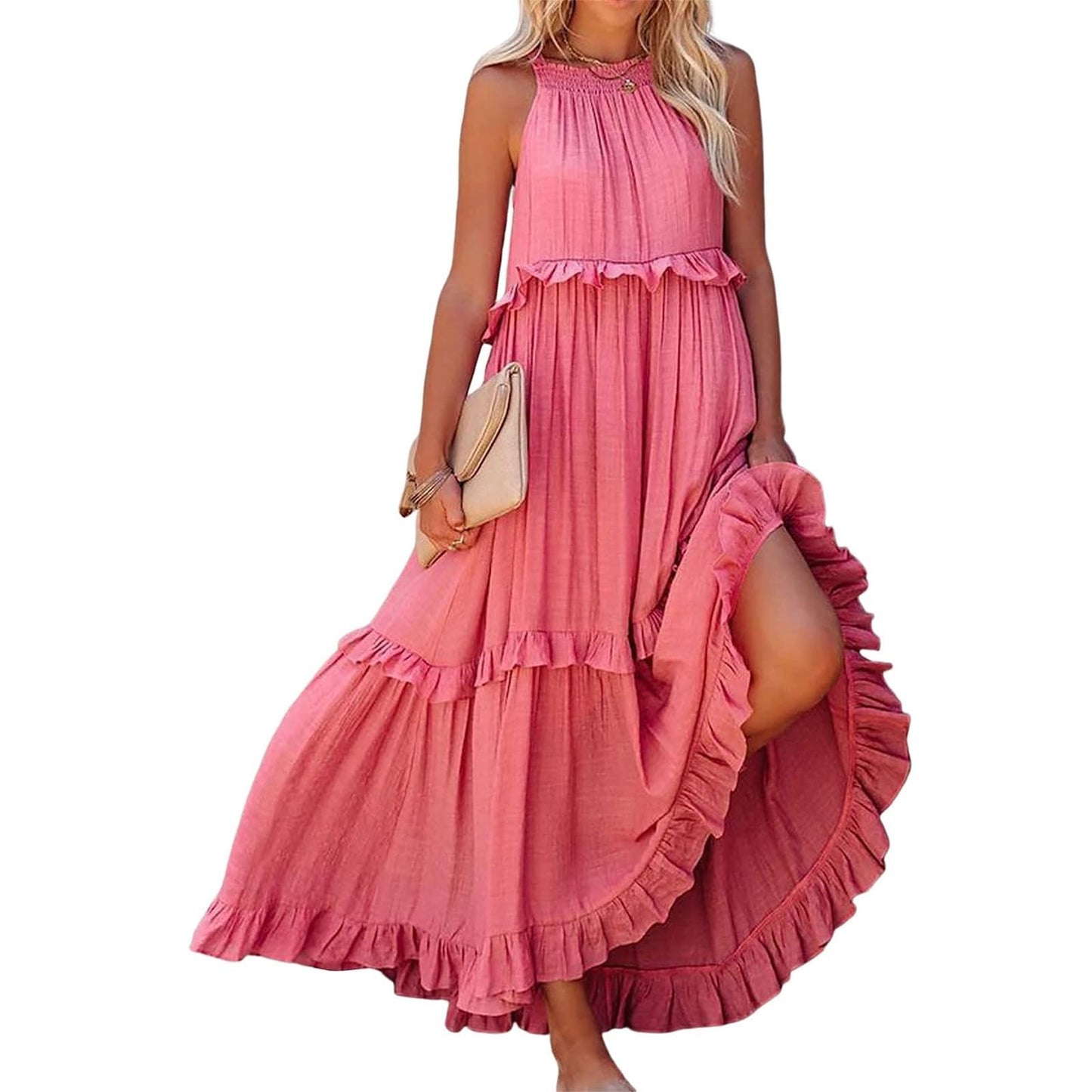 Long Summer Dresses for Women 2024 Summer Dresses for Women 2024 Summer Maxi Dress for Women Long Summer Dresses Long Flowy Dresses for Women Boho Maxi Summer Long Dresses Pink XL