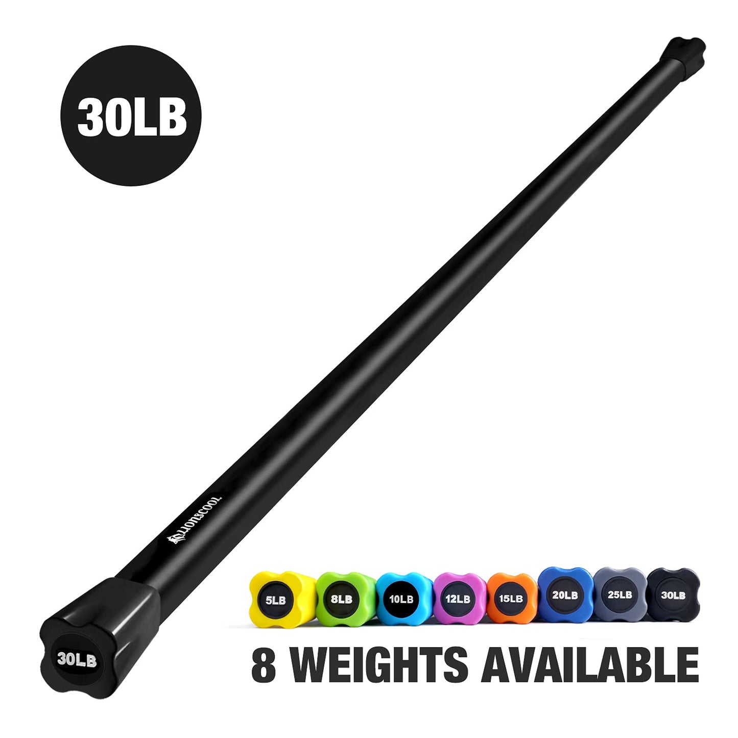 LIONSCOOL Foam Padded Strength Training Weight Bar, Solid Steel Workout Weighted Bar, 5-30lbs, for Body Sculpting, Exercise, Physical Therapy, Aerobics in Home and Gym 30LB