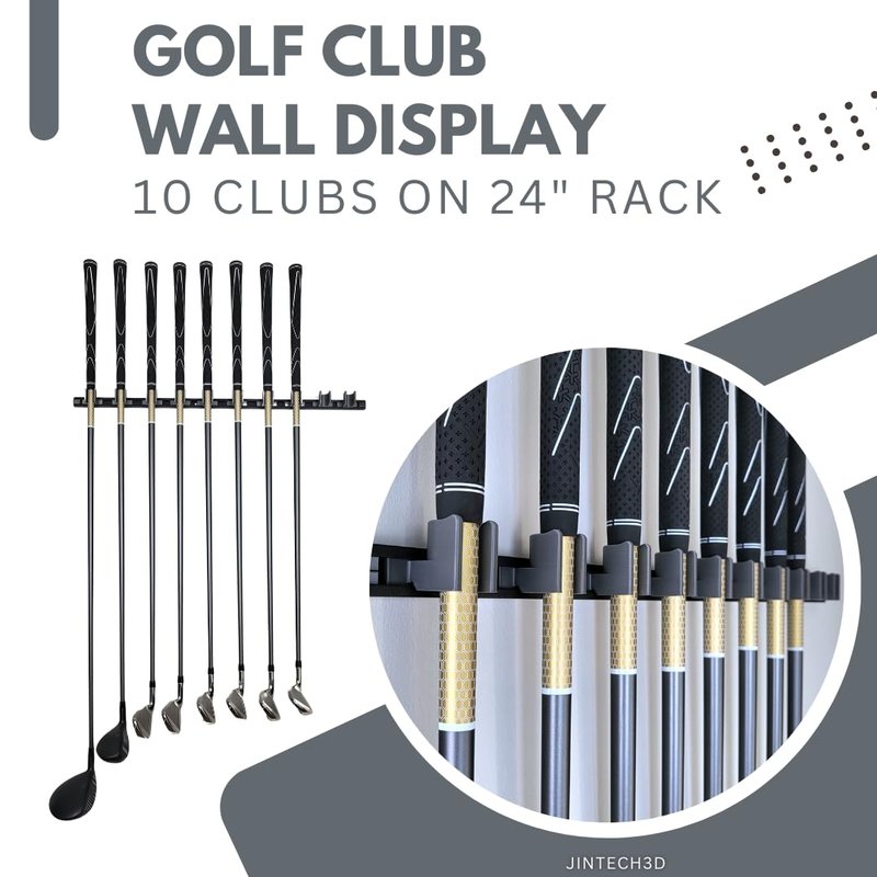 11 Golf Club holders on 24" rack, Wall display, Wall hanger, rack, mount, organizer (Club head up)