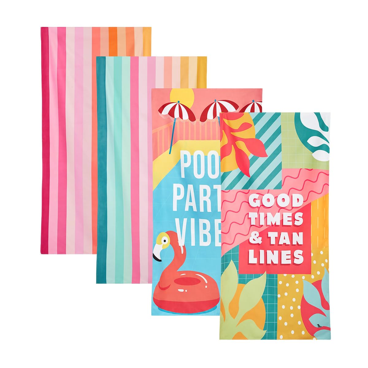 Dock & Bay Beach Towel - Quick Dry, Sand Free - Compact, Lightweight - 100% Recycled - Includes Bag - Party in Pink - Set of 4 - Extra Large (200x90cm, 78x35)