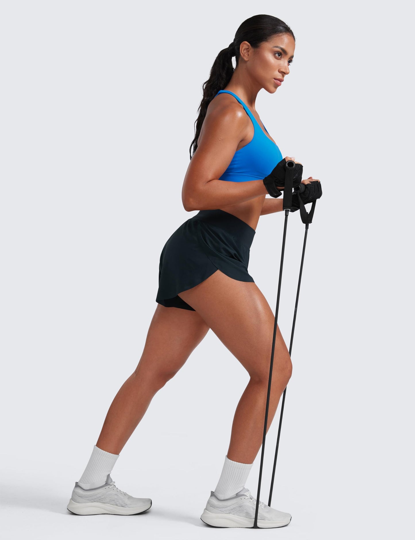 CRZ YOGA High Waisted Split Running Shorts for Women 3" - Comfy Mesh Liner for Workout Athletic GymTrack Quick Dry True Navy X-Large