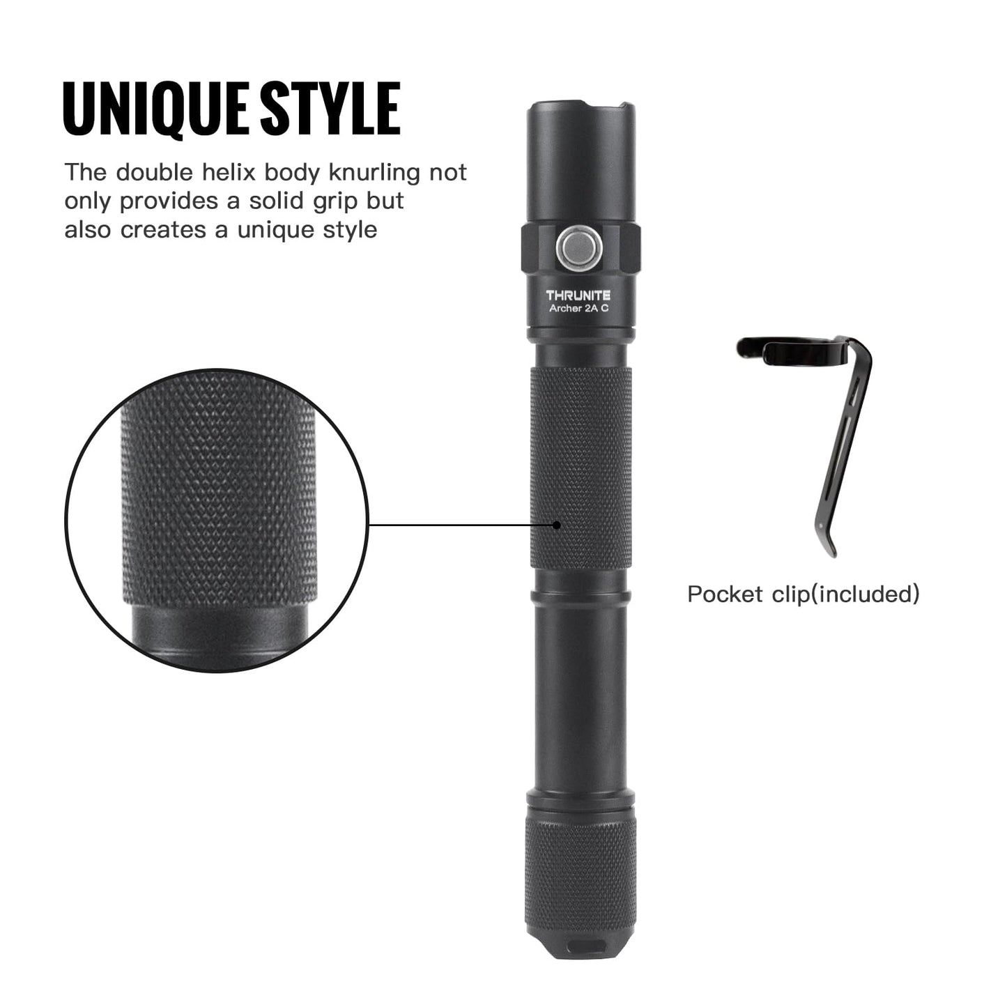 ThruNite Archer 2A C LED Rechargeable Flashlight, High 1000 Lumens AA Flashlight with Lanyard, IPX8 Waterproof Dual Switch Outdoor Light for Hiking, Camping, Everyday Use, EDC - CW