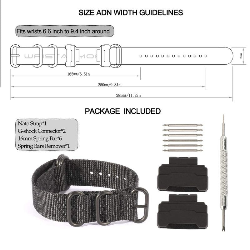 WRISTARMOR GA110 nylon band adapters Kit Replacement for Casio g shock DW-5600 DW-6900 GA700 GA100 GD120 GD110 watch band