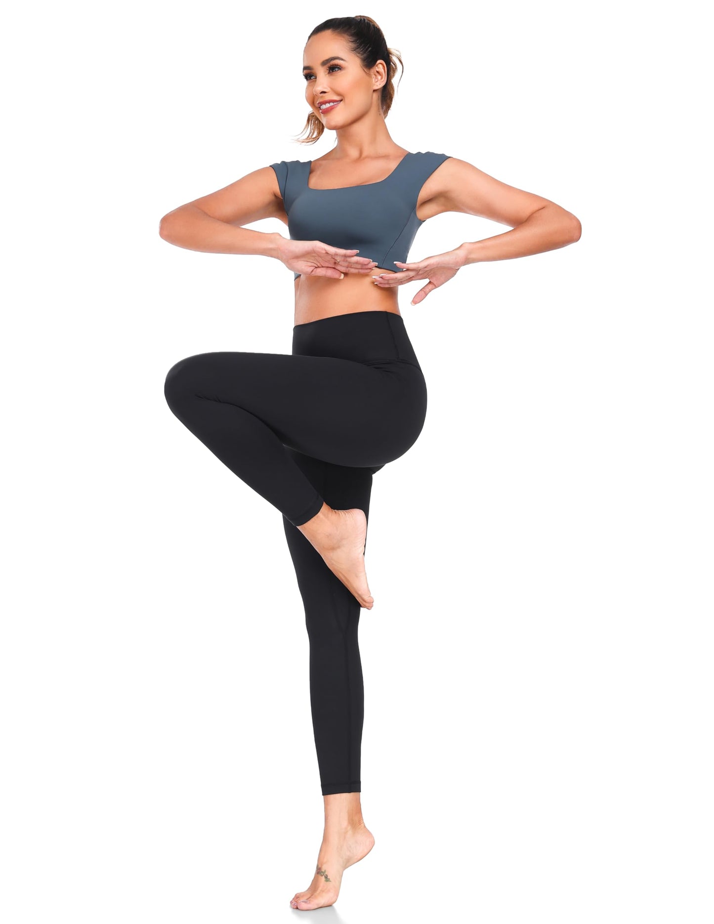 YUNOGA Women's High Waisted Leggings 25“ Inseam - Tummy Control Workout Leggings with Inner Pocket Buttery Soft Activewear Yoga Pants (M, Black)