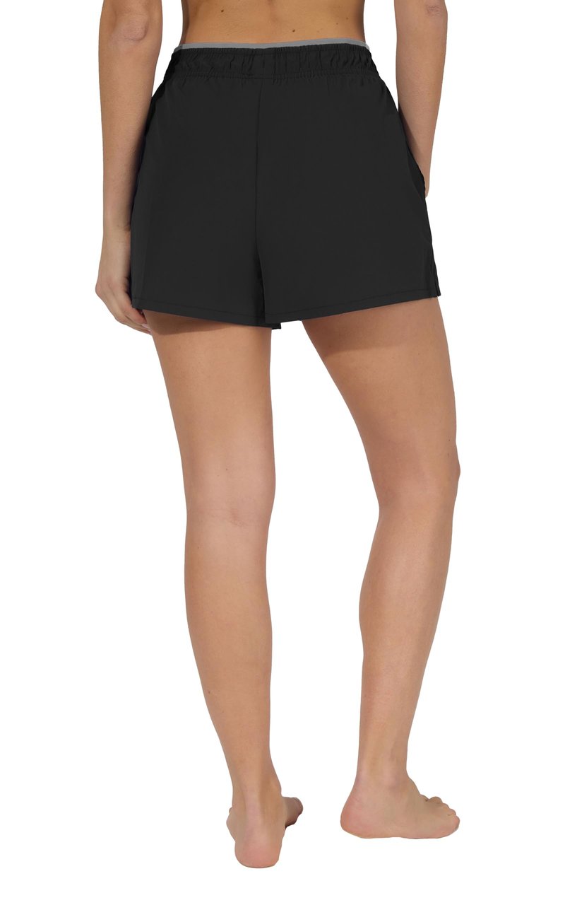 Yogalicious Womens Running Short 3" Athletic 2-in-1 Inner Lining Lightweight Workout Short with Drawstring and Pockets - Black - Medium