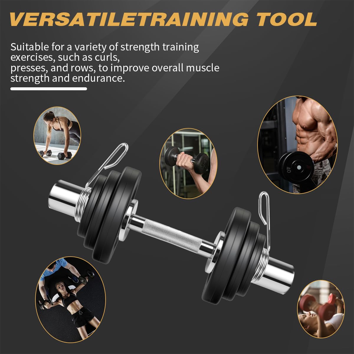 16" Olympic Dumbbell Handles, Pair Loadable Dumbbell Bars for 2-inch Weight Plates with Rotating Sleeves & 4 Spring Collars, Home Gym Strength Training (Silver)