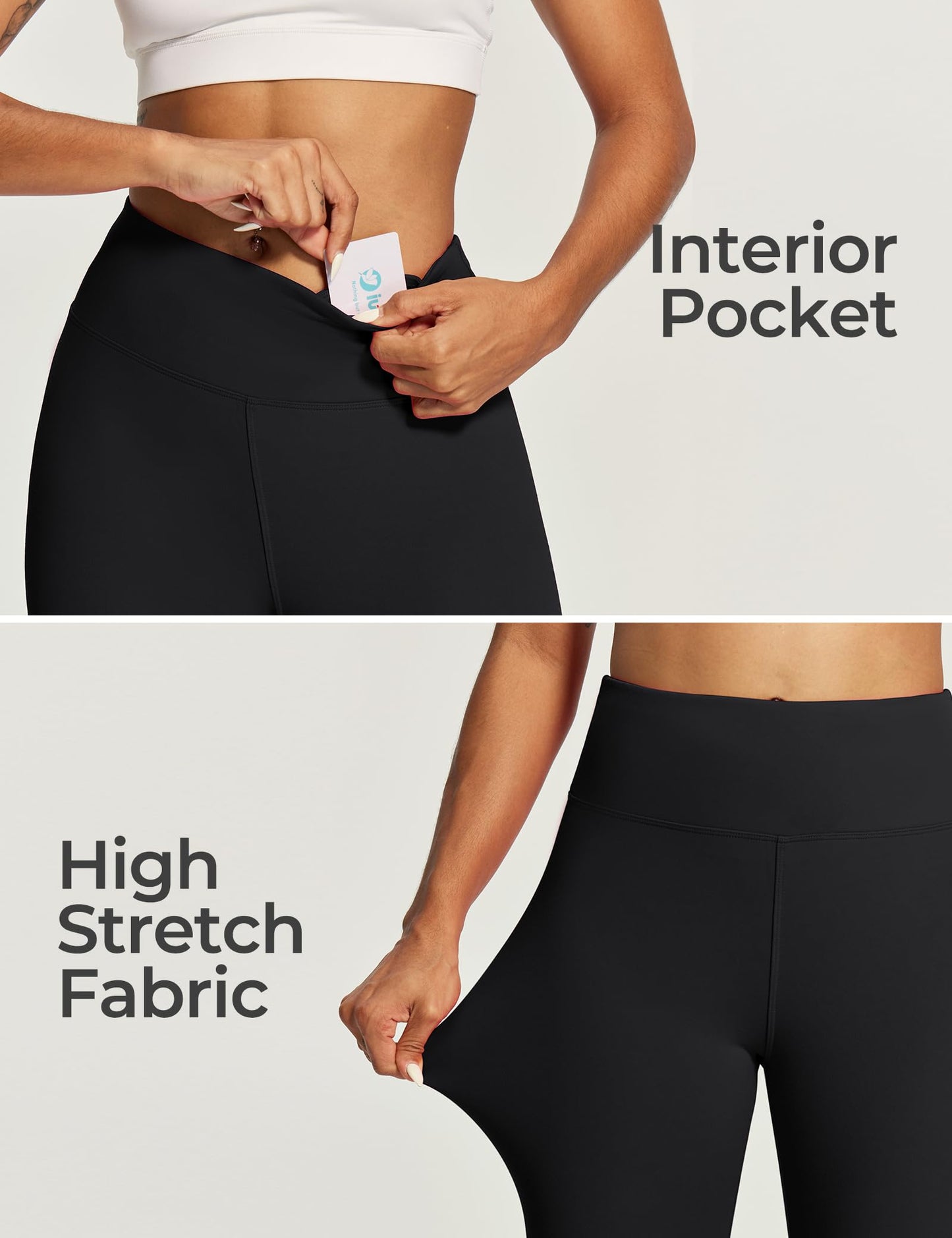 IUGA Biker Shorts for Women High Waist - 8" Workout Shorts with Inner Pocket Yoga Spandex Gym Running Shorts Black