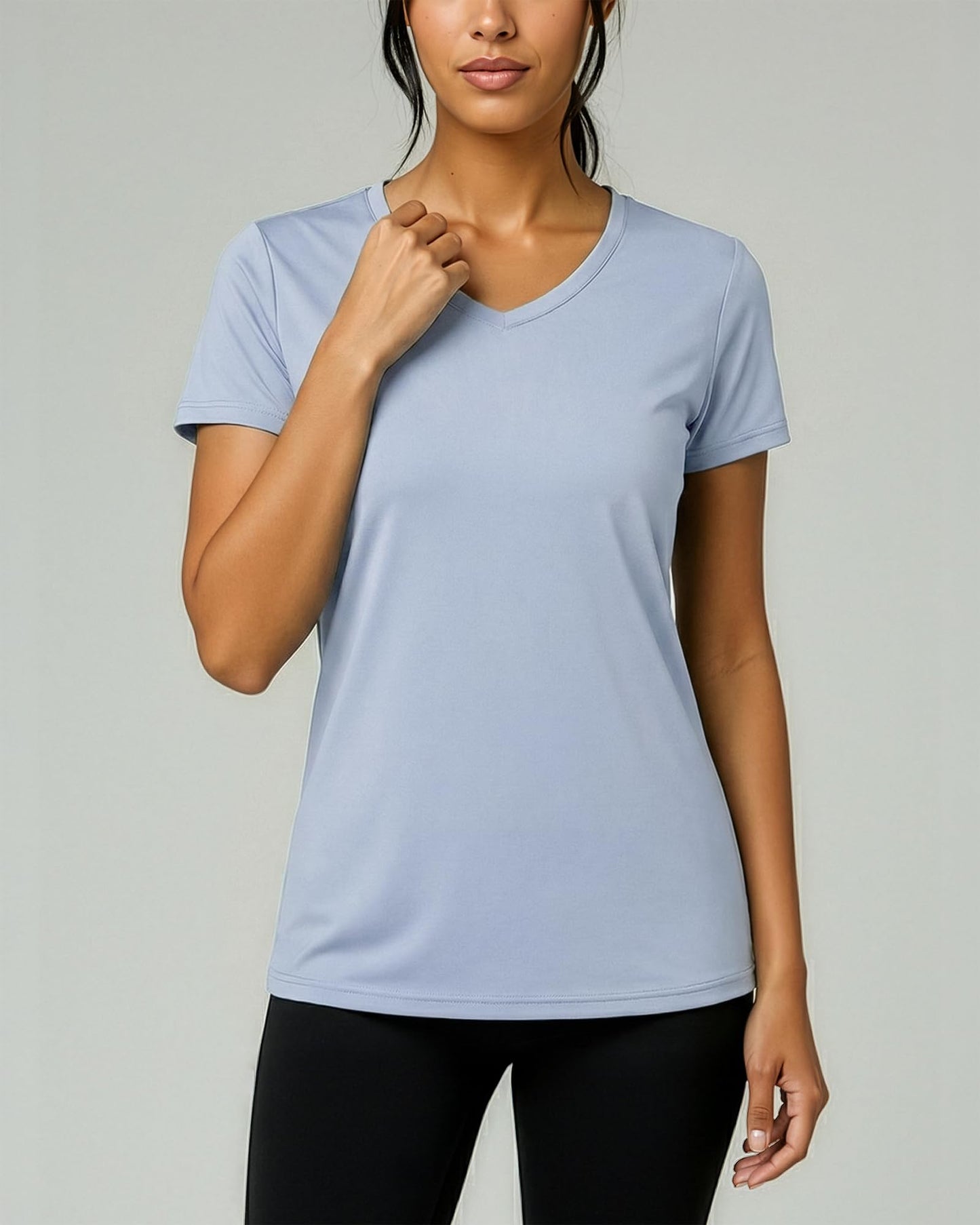 Real Essentials 5 Pack: Women's Dry-Fit Short Sleeve V Neck T Shirt Workout Fitness Yoga Top Tee, Set 16, S