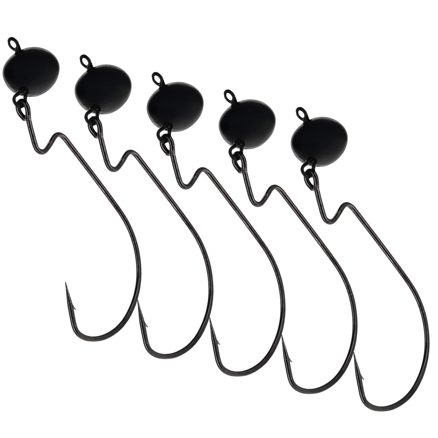 Reaction Tackle Football Swing Jig, Free-Swinging Hook with Football Head for Bass Fishing, Deep Water and Rocky Terrain - 1/2 Oz Black (5-Pack)