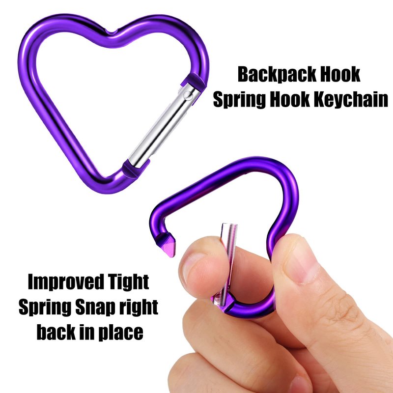 Ferraycle 40 Pieces Heart Shape Keychain Clip Aluminum Alloy Carabiner Keychain Clip Spring Snap Hook Loaded Hook for Outdoor