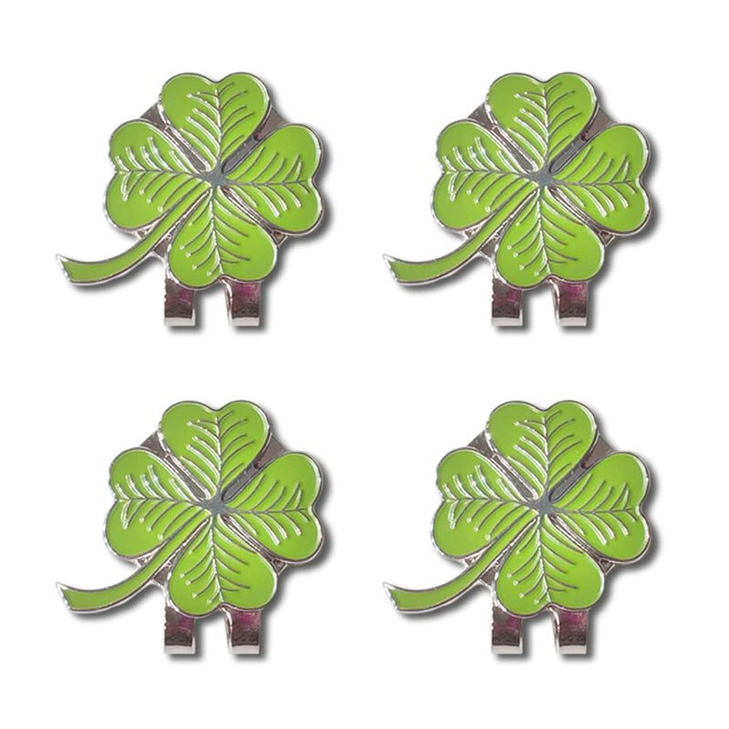 ONESHOTGOLF 4PK Golf Ball Marker with Hat Clips for Men Women Golfer, Removable Attaches Easily to Golf Cap - Soft Enamel Technique (Clover)