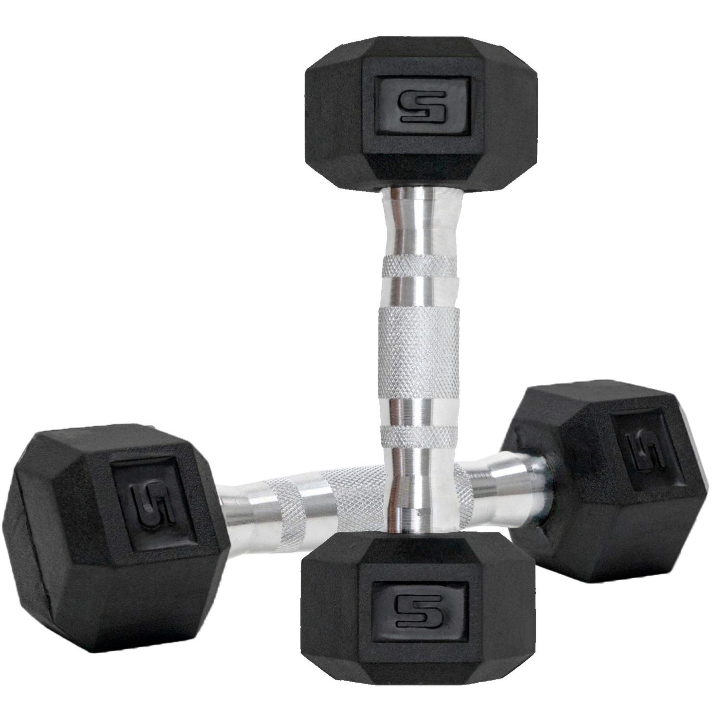 Dumbbells Set of 2 Hex Rubber Encased Dumbbells, Weights Dumbbells Set with Metal Handle for Exercise and Fitness (5 lb, Pair)