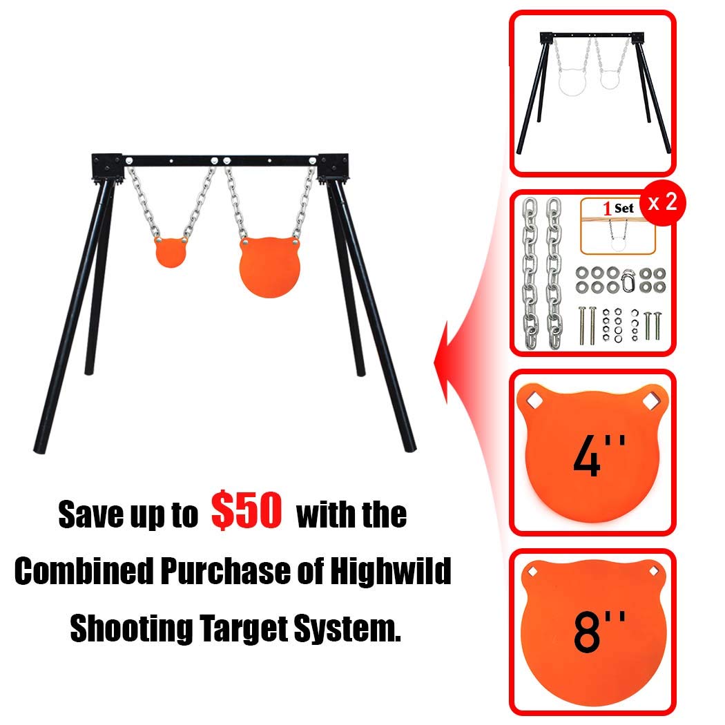 Highwild Steel Target Stand AR500 Shooting Target System (1 Stand, 2 Mounting Kits & 4"+ 8" Gongs)