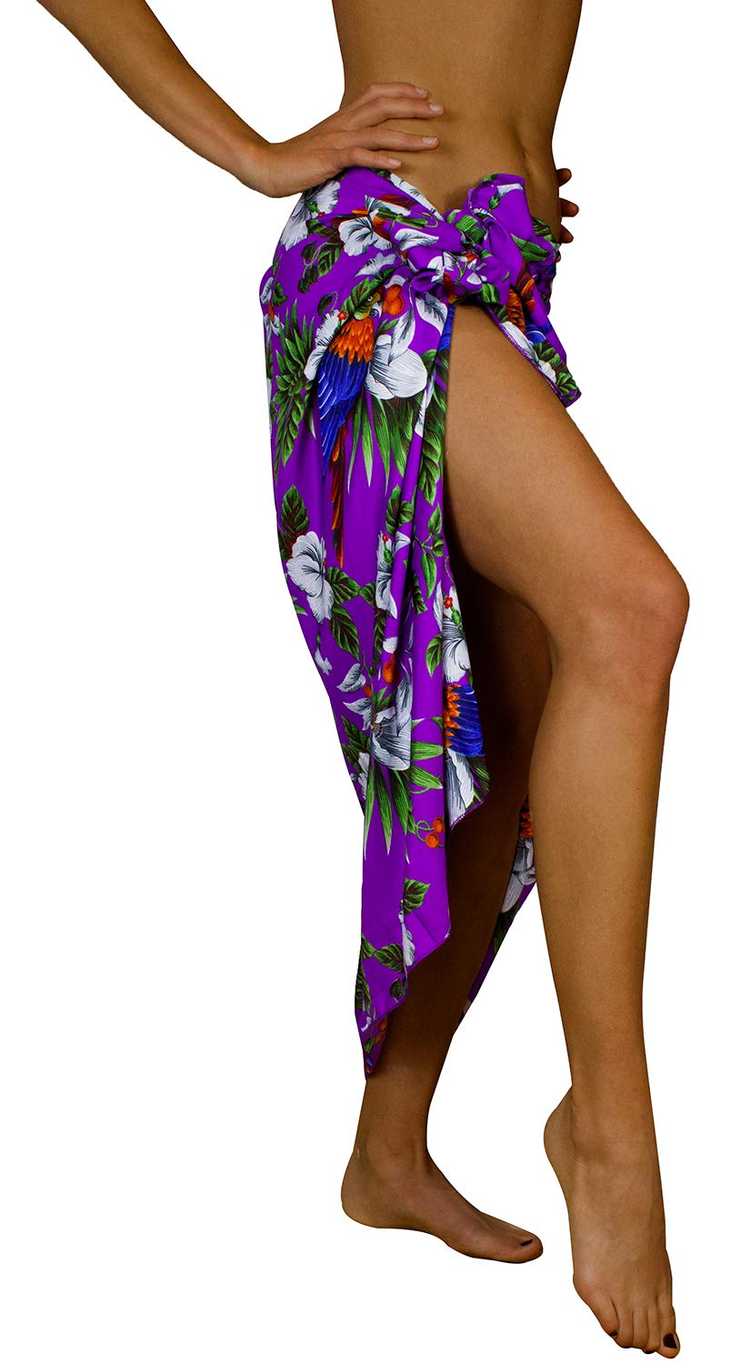 Funky Hawaiian Cover-up Pareo Sarong, Print Cherryparrot, Purple, BIG