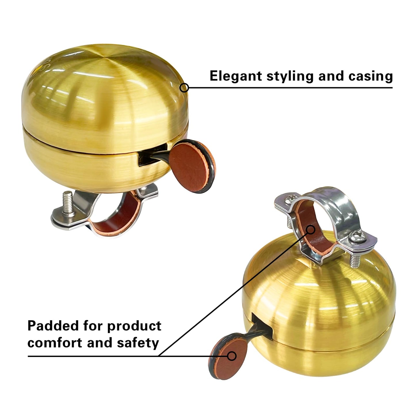 Sunviil Bicycle Bell is Made of Brass and emits a Clear resonant Sound. a Double Echo Ring with Leather Lining and dial. Suitable for City Bicycles ranging from 22.2-31.8mm