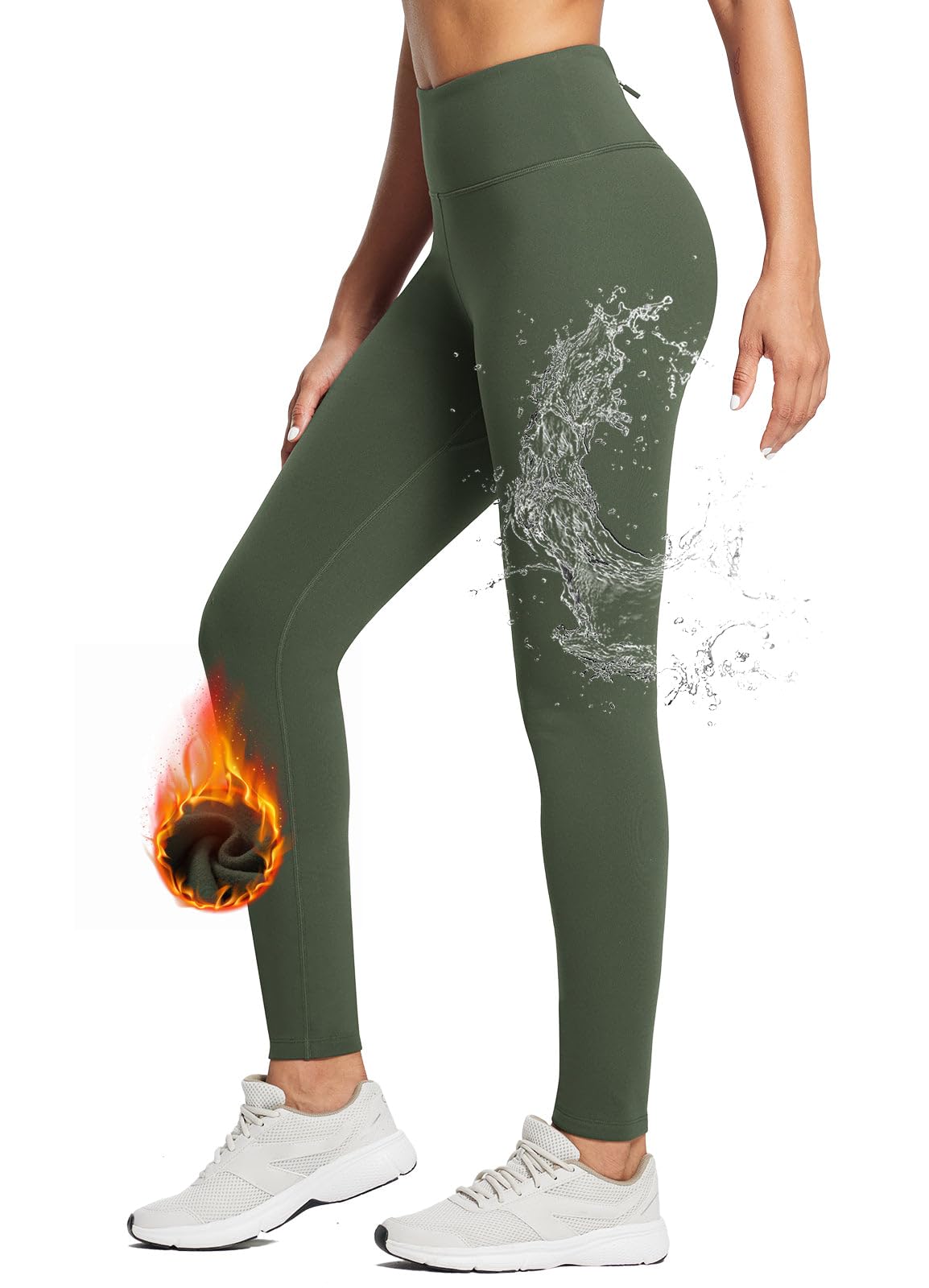 baleaf Fleece Lined Leggings for Women Water Resistant Thermal Hiking Pants Running Gear Skiing Tights Cold Weather Green M