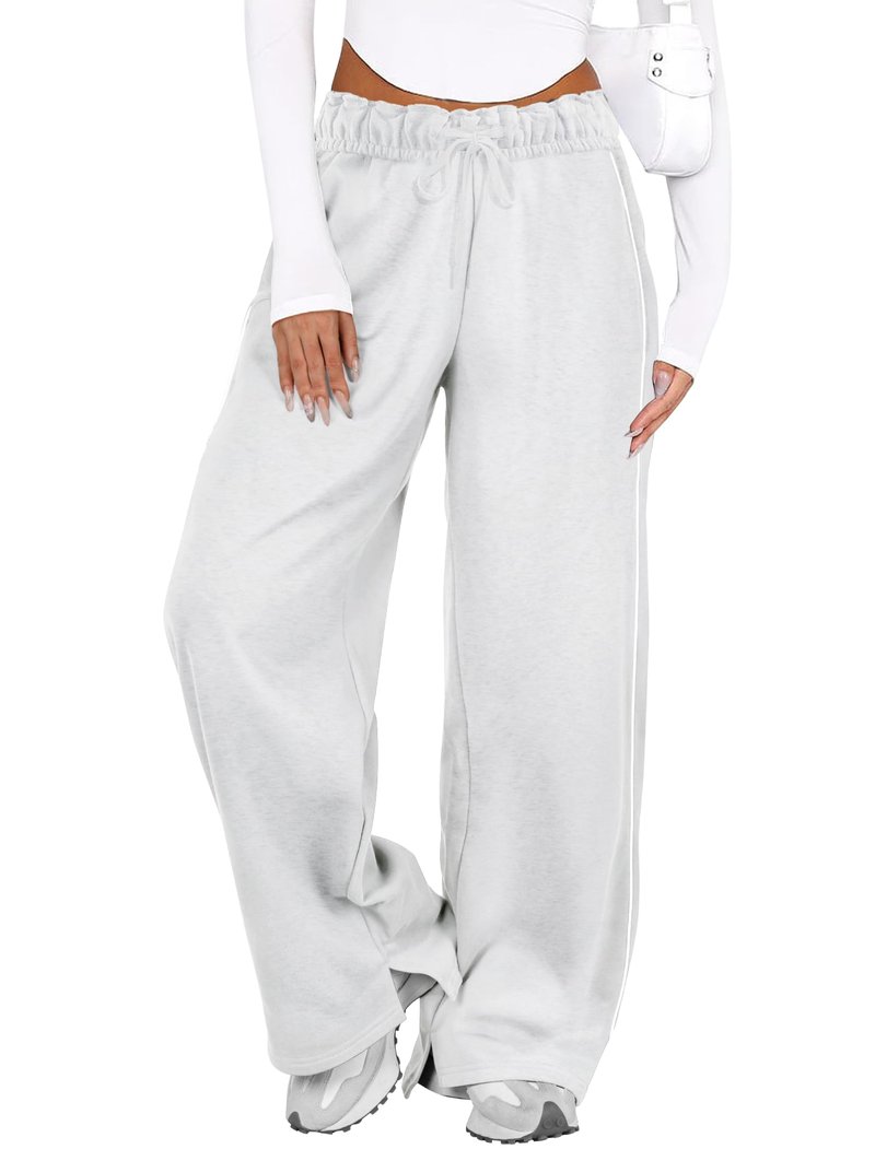 IWD Wide Leg Sweatpants for Women High Waisted Baggy Lounge Pants Interior Drawstring Sweat Pants with Pockets Light Floral Gray X-Large