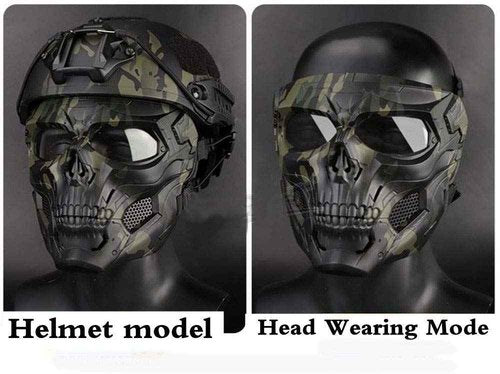 JFFCESTORE Tactical Mask and Fast Helmet,Protective Full Face Clear Goggle Skull mask Dual Mode Wearing Design, Adjustable Helmet Chin Strap Large Size for Adult (Mask+Helmet Camo)