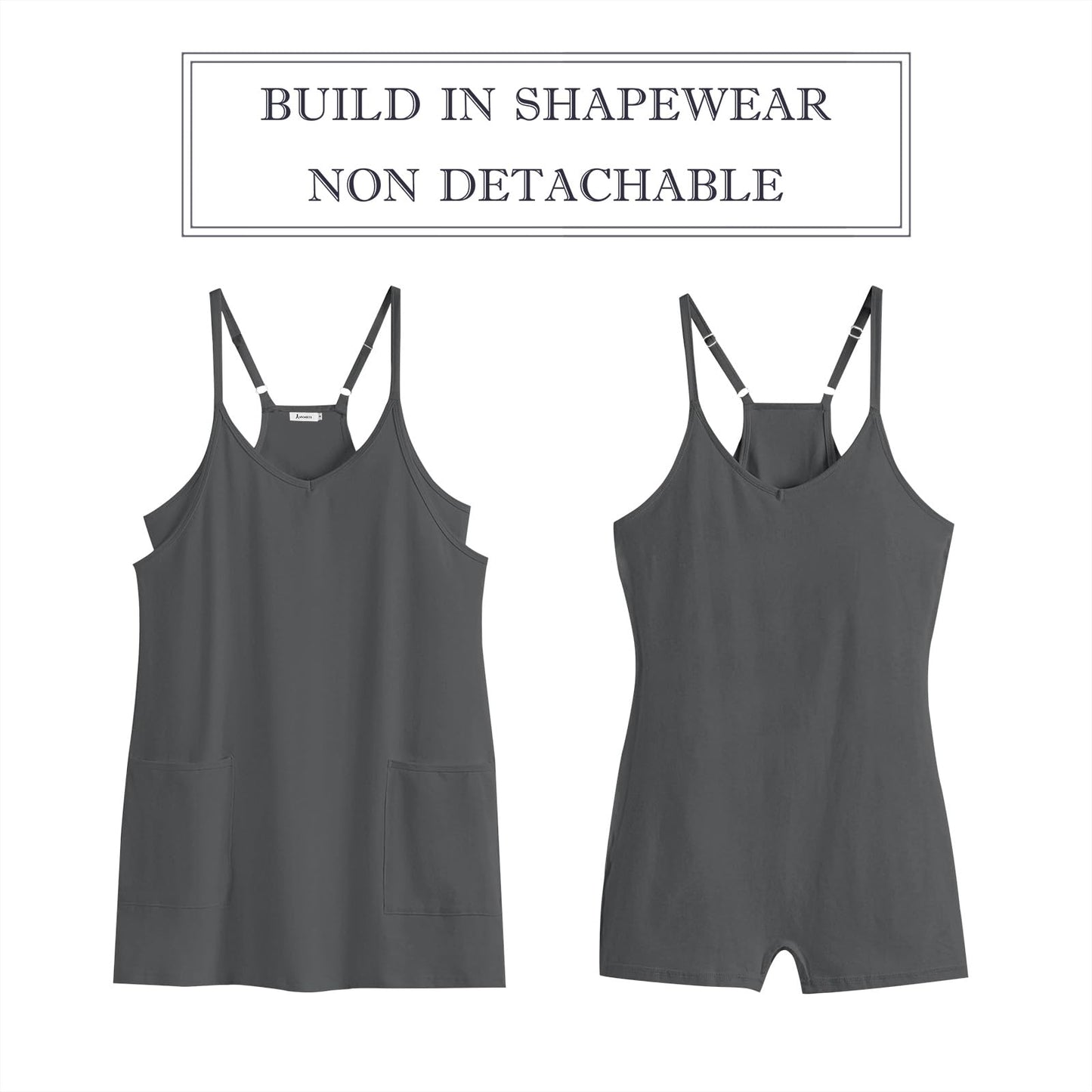 ANRABESS Women Athletic Dress Summer Tennis Workout Active Sports Mini Romper Dress Built in Shorts Travel Vacation Clothes Gray X-Large