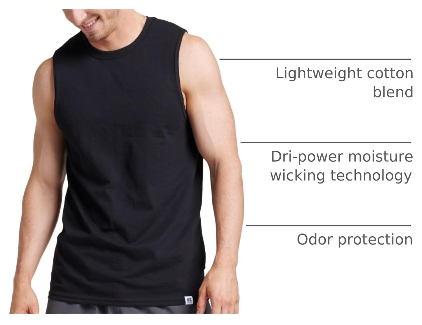 Russell Athletic Men's Cotton Performance Sleeveless Muscle T-Shirt,Black,XX-Large