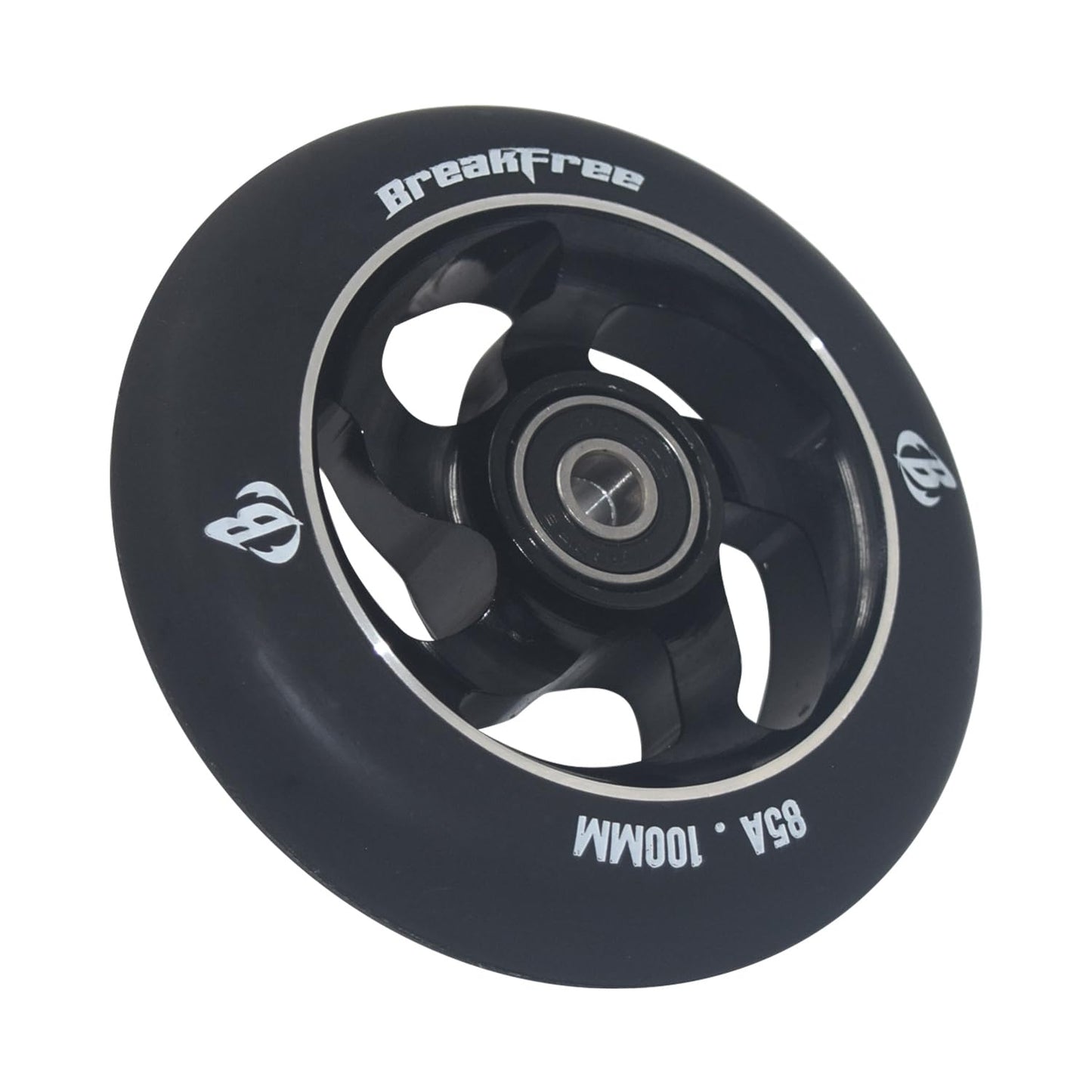 B BREAKFREE 100mm Replacement Scooter Wheels Aluminum Core High Rebound Polyurethane 85A Hardness 2 Pack for MGP/Razor/Lucky Pro Scooters(Black)