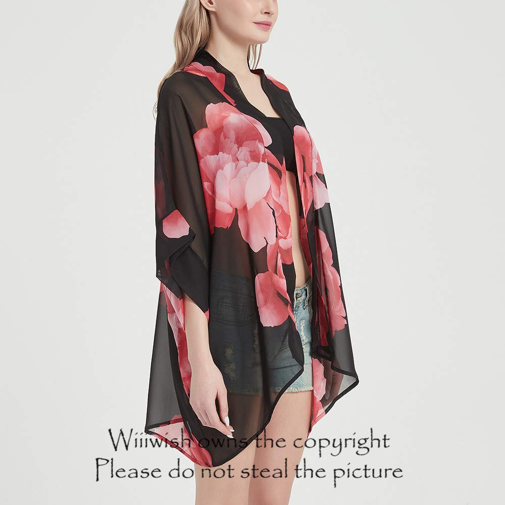 Womens Bohemian Floral Sheer Chiffon Kimono Beach Bikini Cover up Cardigan Capes Tunic
