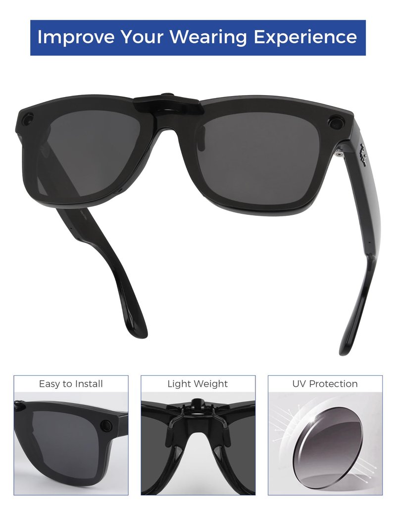 HILEEN Polarized Clip-on Sunglass for Ray-Ban Meta Wayfarer RW4006 & Gen 2 RW4012 Regular 50-22 for Men Women UV Protection-Black