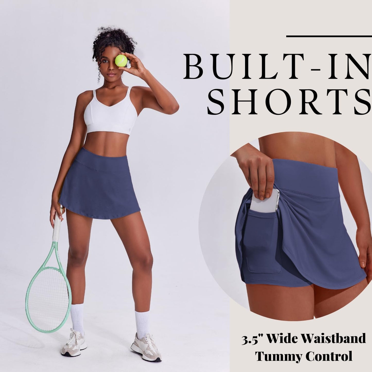 PINSPARK Skorts Pleated Tennis Skirt Women Athletic Skorts Tummy Control Golf Skirts with Pocket,Navy Blue Medium