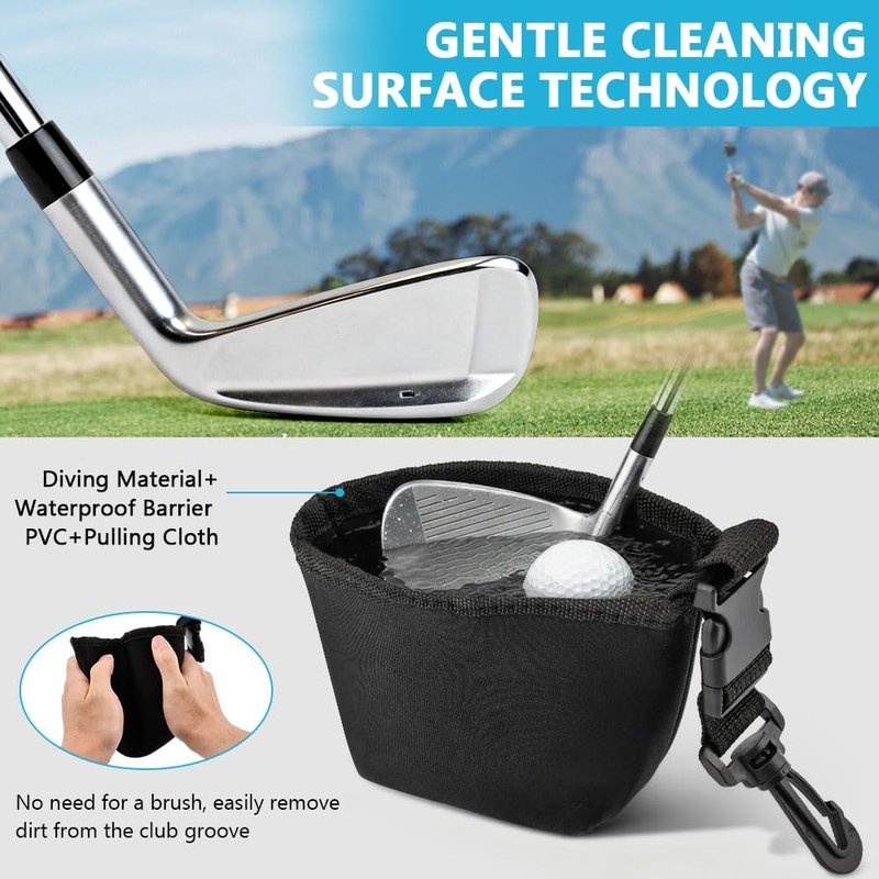 Yuanfenron Golf Club and Golf Ball Cleaning Bag - Cleans Club Grooves, Portable Waterproof Clean Face Tech, Detachable Clip, Quick Dirt & Grass Removal, for Golfers