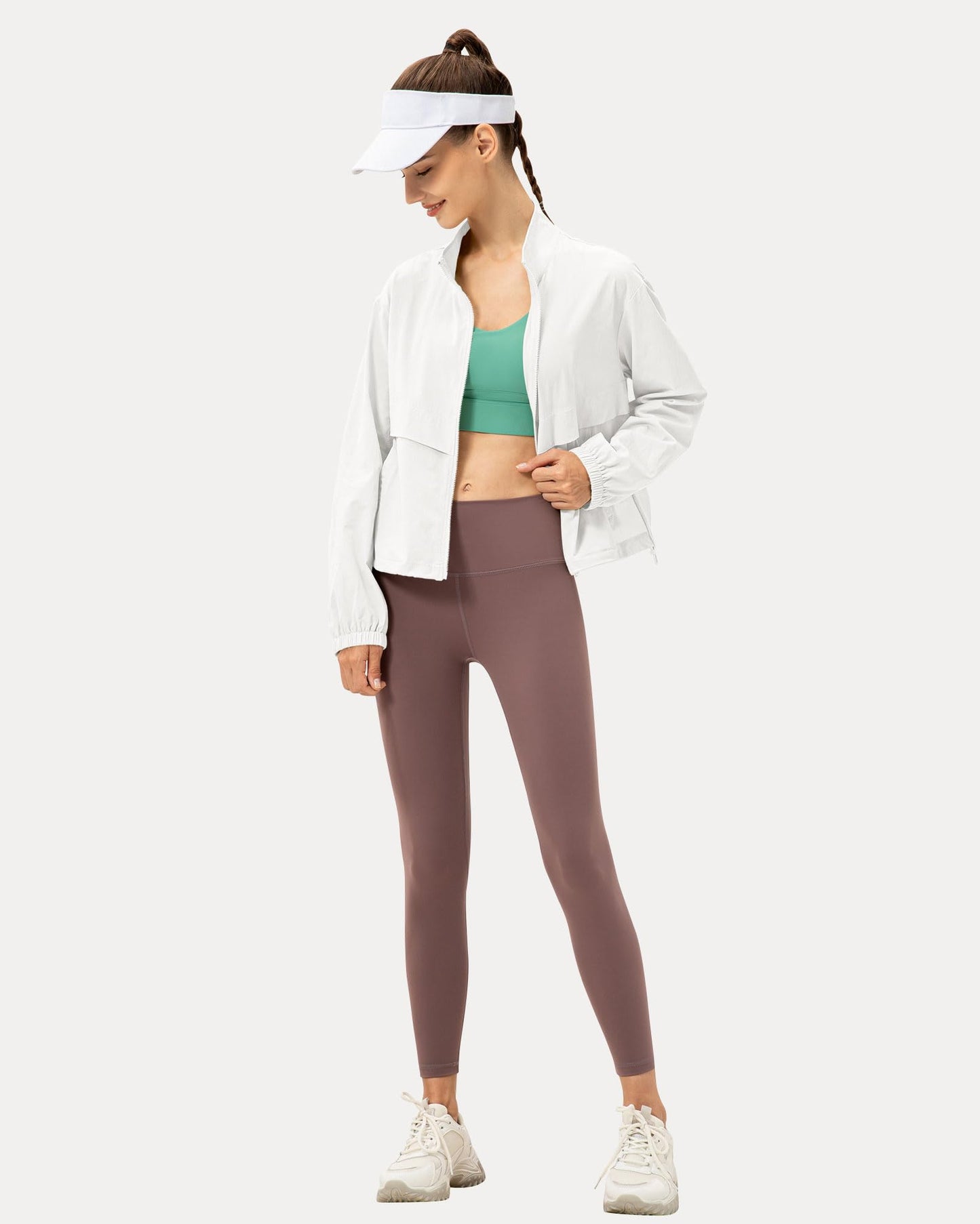 Locachy Women's Lightweight Zip Up Athletic Jacket Stand Collar Windproof Sun Protection Workout Outdoor Jacket White XS