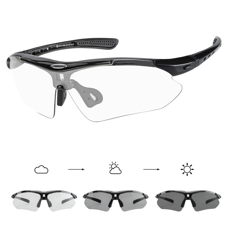 ROCKBROS Pickleball Photochromic Glasses Cycling Glasses with Removable Elasctic & Temple Band Sunglasses Fit for Men Women