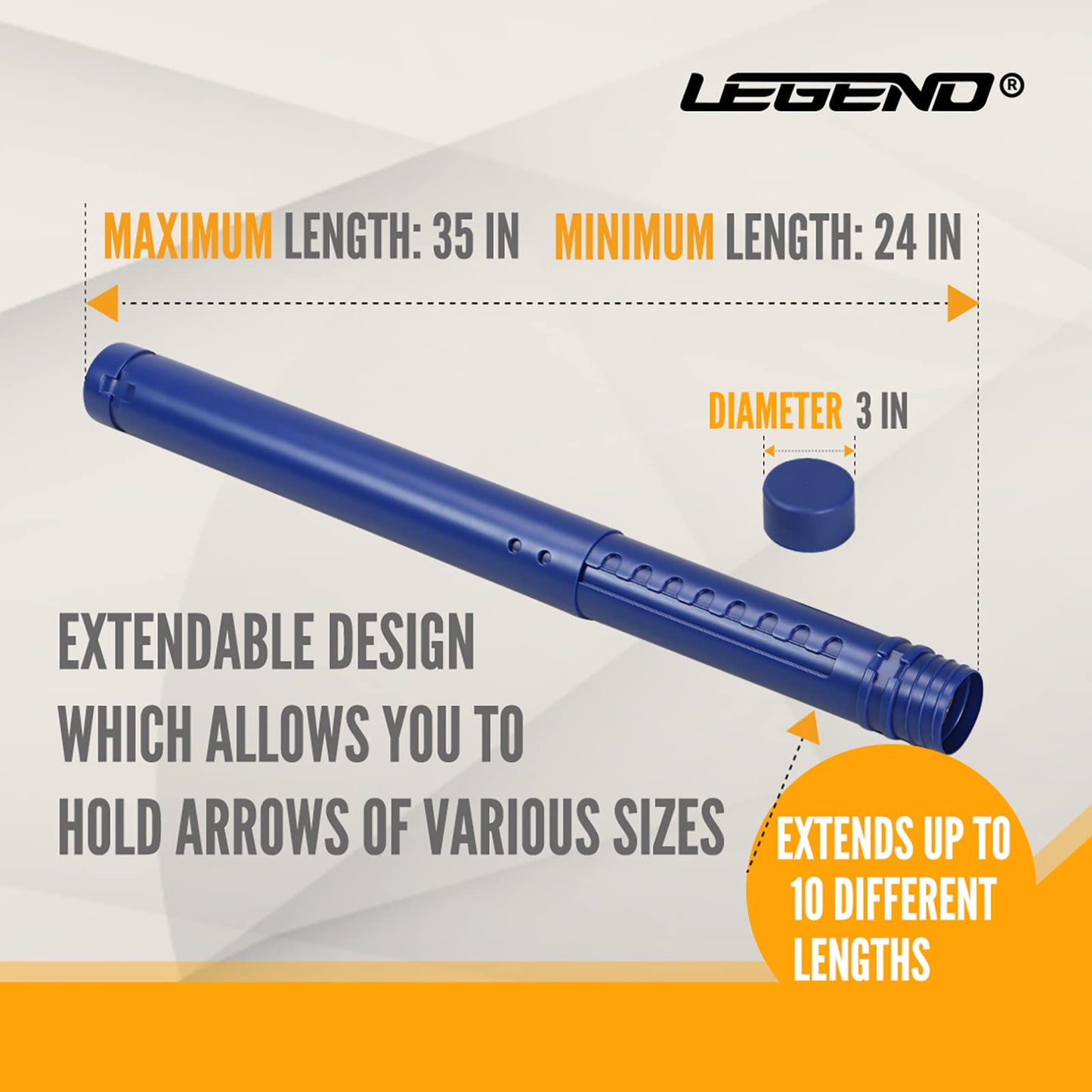 Legend Arrow Tube Case - Adjustable Arrow Holder for Hunting, Target Shooting - Adjustable & Extendable By Design - Protective EVA Foam Arrow Separators Included Archery Storage for 12 Carbon Arrows