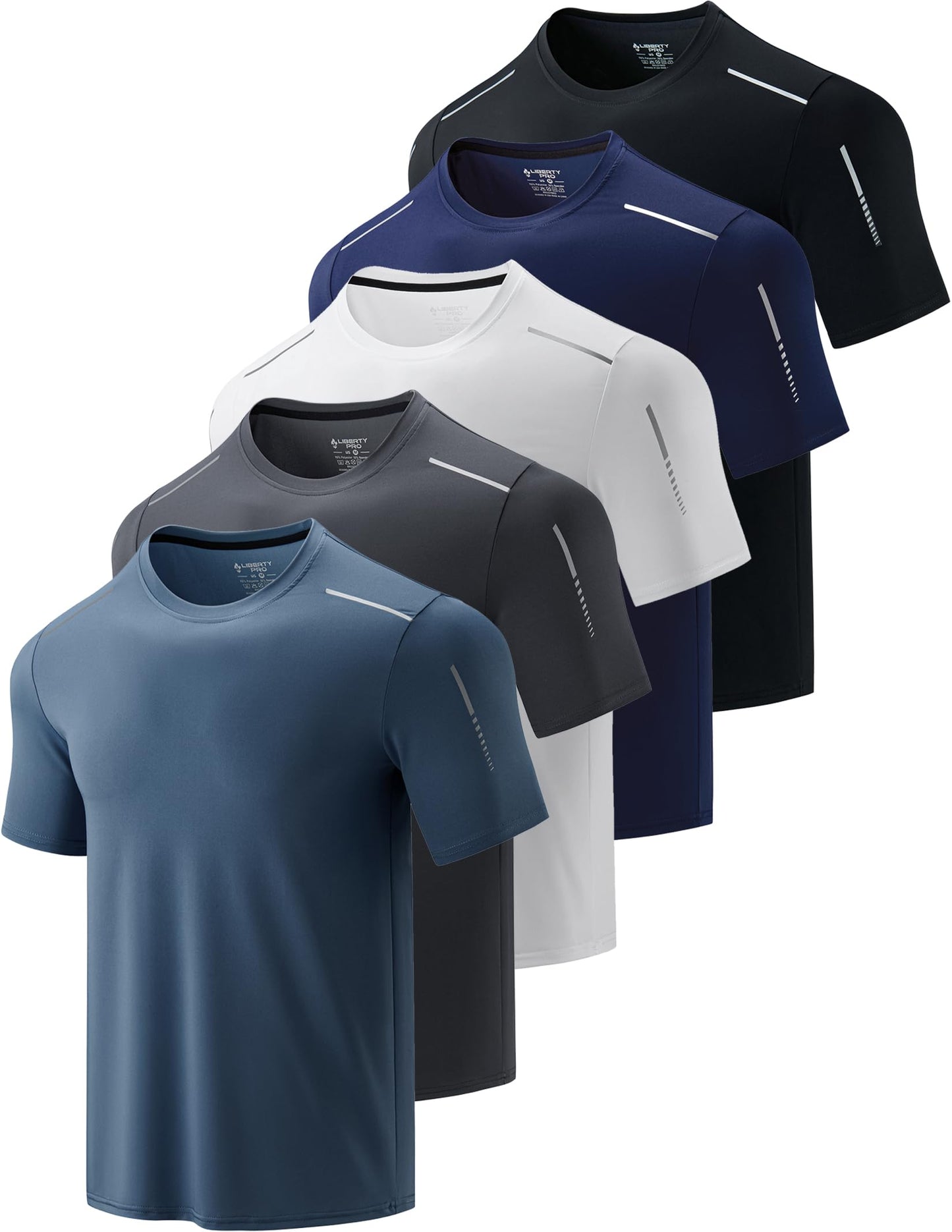 5 Pack Men’s Active Quick Dry Crew Neck T Shirts | Athletic Running Gym Workout Short Sleeve Tee Tops Bulk (Set 17, Small)