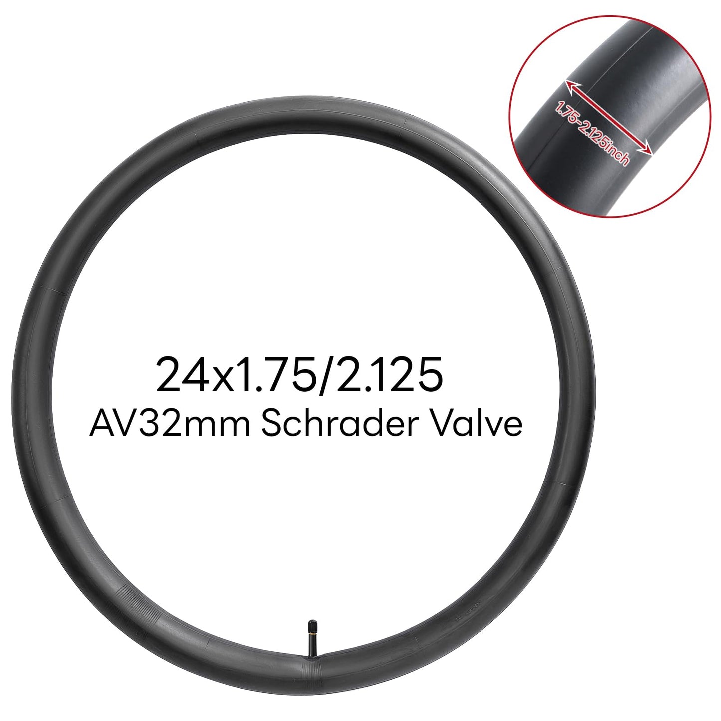 24x1.75/1.95/2.0/2.10/2.125 Bike Tubes, 24" Replacement Bicycle Tubes (2 PCS), Reliable 24 x 1.75-2.125 Bike Inner Tubes AV32mm Schrader Valve for City/Road/Cruiser/Mountain Cycling Scenarios