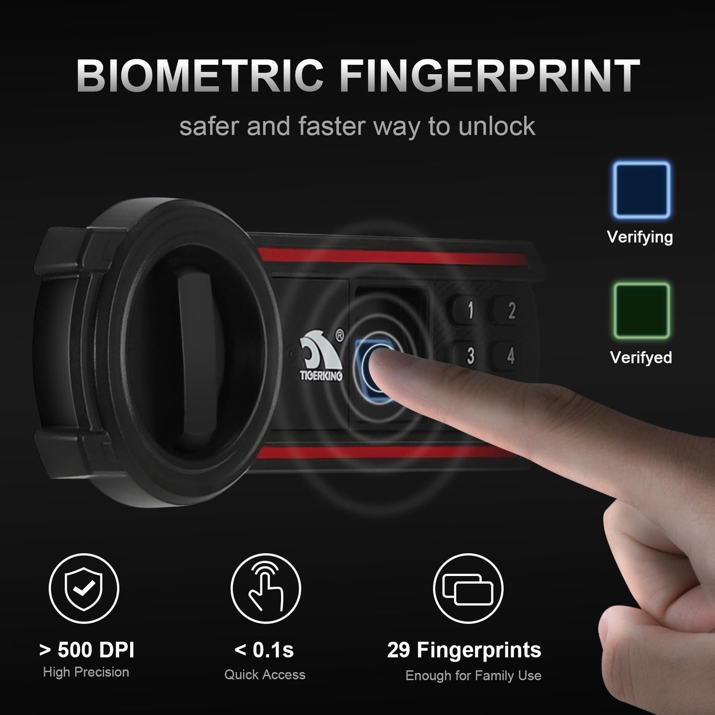 TIGERKING Biometric Fingerprint Safe Box, 1.8 Cubic Feet Digital Keypad Security Safes with Removable Shelf, Quick-Access Smart Biometric Safe for Home and Office