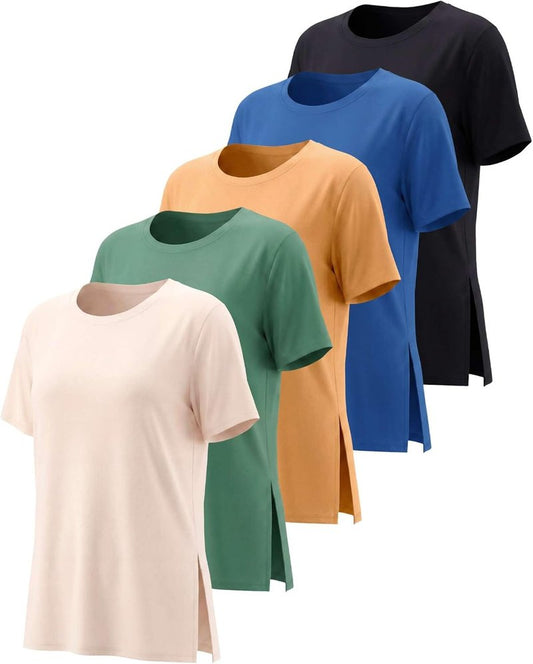 Women's Short Sleeve Active Workout T-Shirts - 5 Pack Dry Fit Gym Tops | Plus Sizes Available