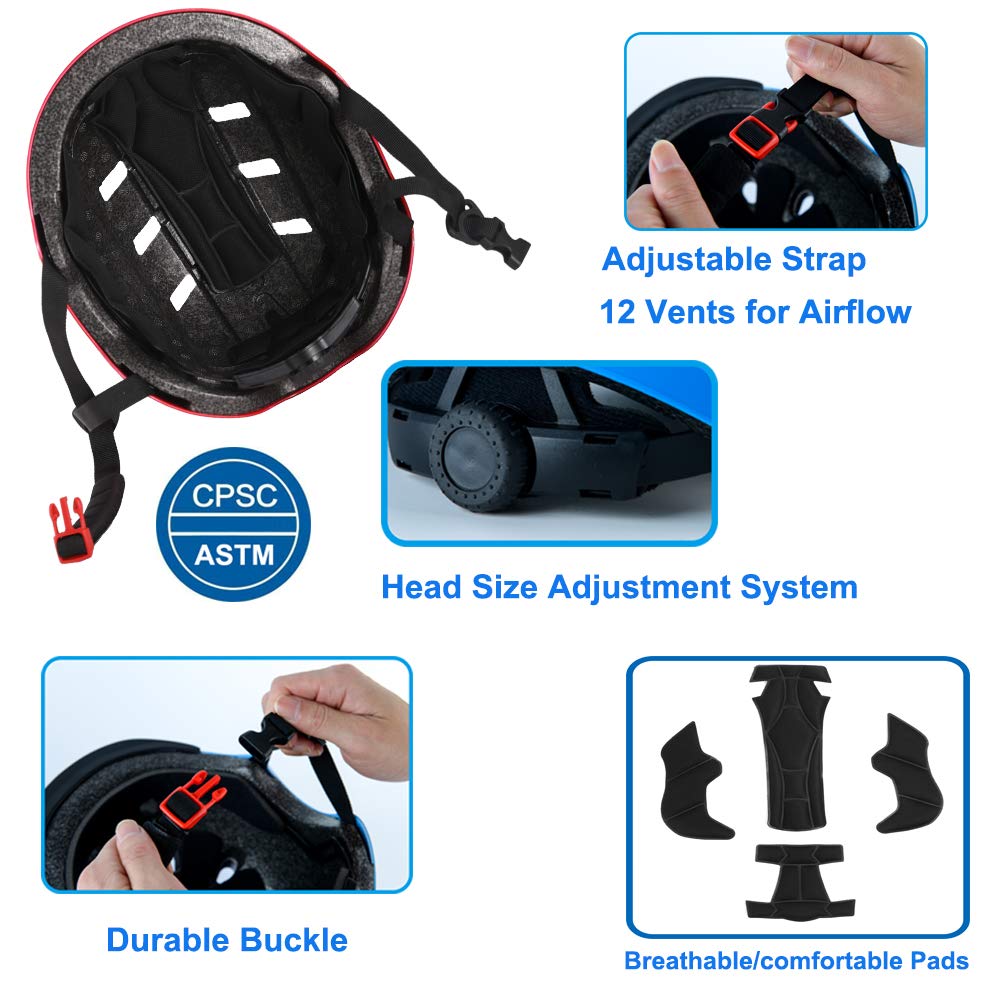 Apusale Bike Skateboard Helmet, Adjustable and Multi-Sport for Skate Scooter, 3 Sizes for Adult Youth Kids Toddler (Black)