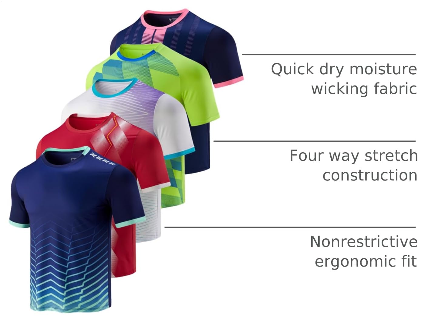 5 Pack Men’s Active Quick Dry Crew Neck T Shirts | Athletic Running Gym Workout Short Sleeve Tee Tops Bulk (Set 13, Small)