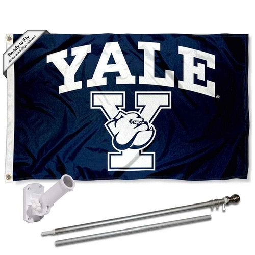 College Flags & Banners Co. Yale Bulldogs Athletic Logo Flag and Pole Bracket Mount Bundle