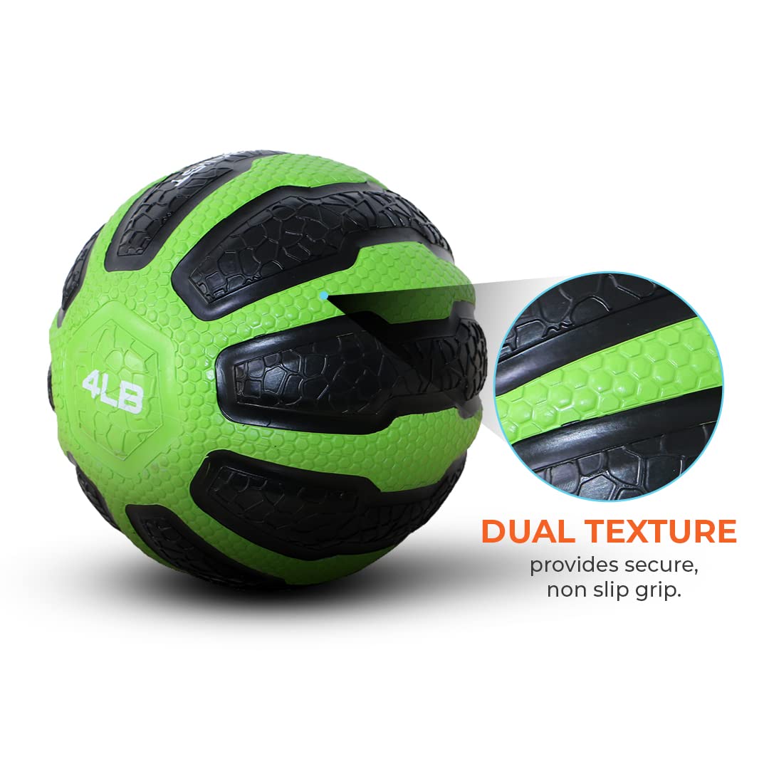 GYMENIST Rubber Medicine Ball with Textured Grip, Available in 9 Sizes, 2-20 LB, Weighted Fitness Balls,Improves Balance and Flexibility - Great for Gym, Exercise, Workouts (4 LB (Green-Black))