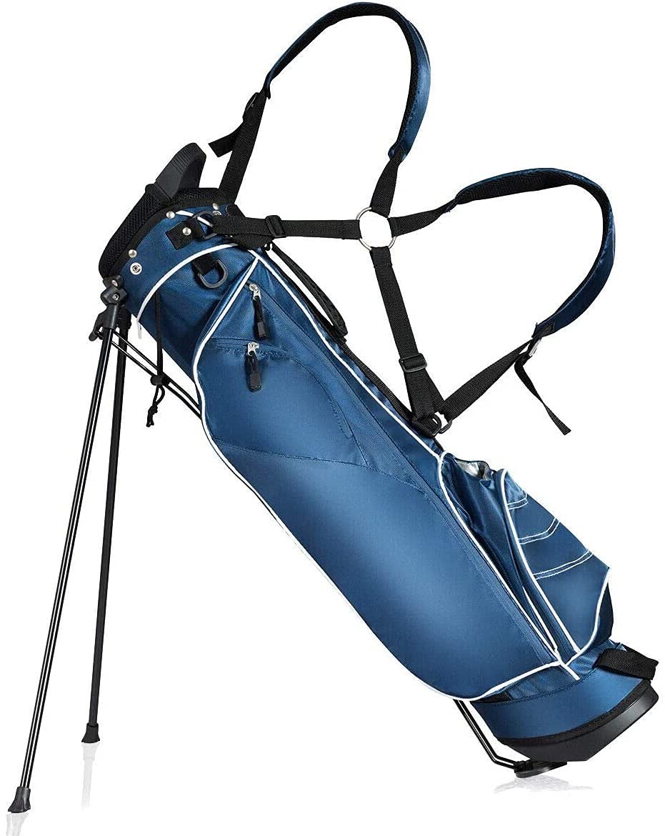 Salches Golf Stand Bag, Portable Golf Bag w/3 Way Dividers & 4 Pockets, Organized Stand Bag for Easy Storage (Blue)