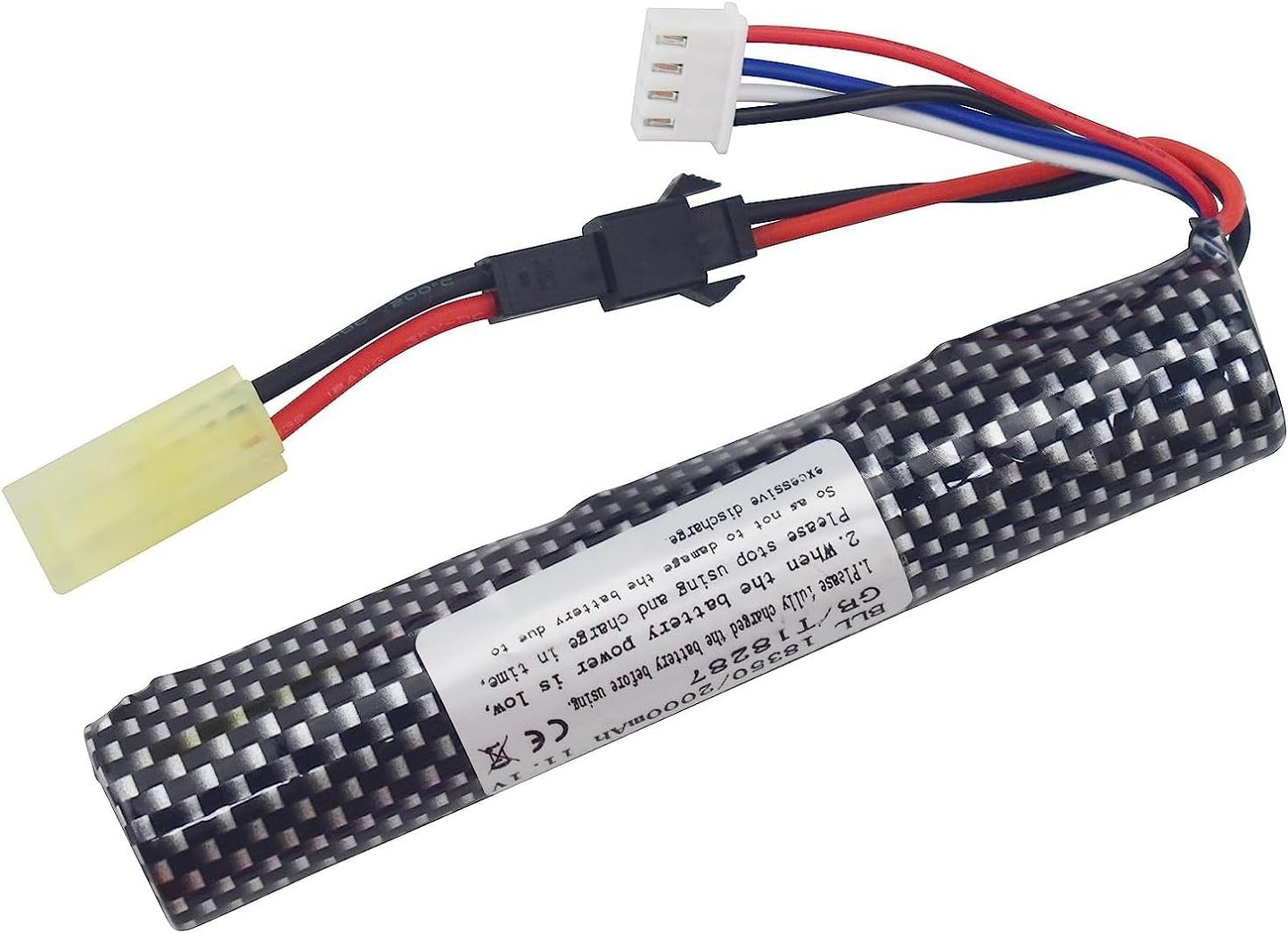 11.1V 2000mAh Li-Ion Battery for Airsoft Gel Blasters - SM-2P Plug & USB Charger | Replacement Power Source