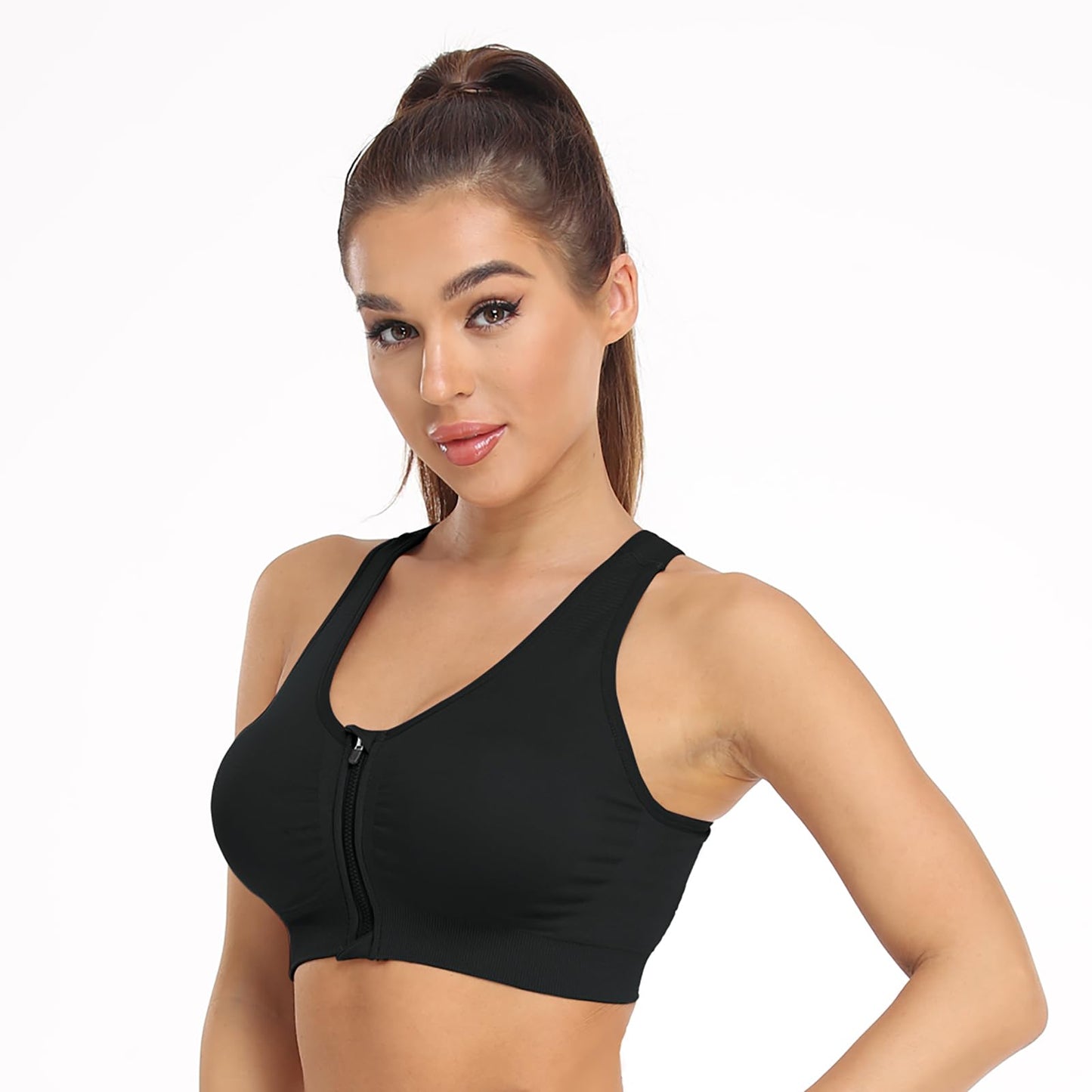 Women's Zip Front Sports Bra Wireless Post-Surgery Bra Zipper Closure Bras Padded Surgical Bra Racerback Workout Bras Active Yoga Sports Bra (XL:Fit 36D,36DD,38C,38D,40B,40C, 3 pack(Black+White+Grey))