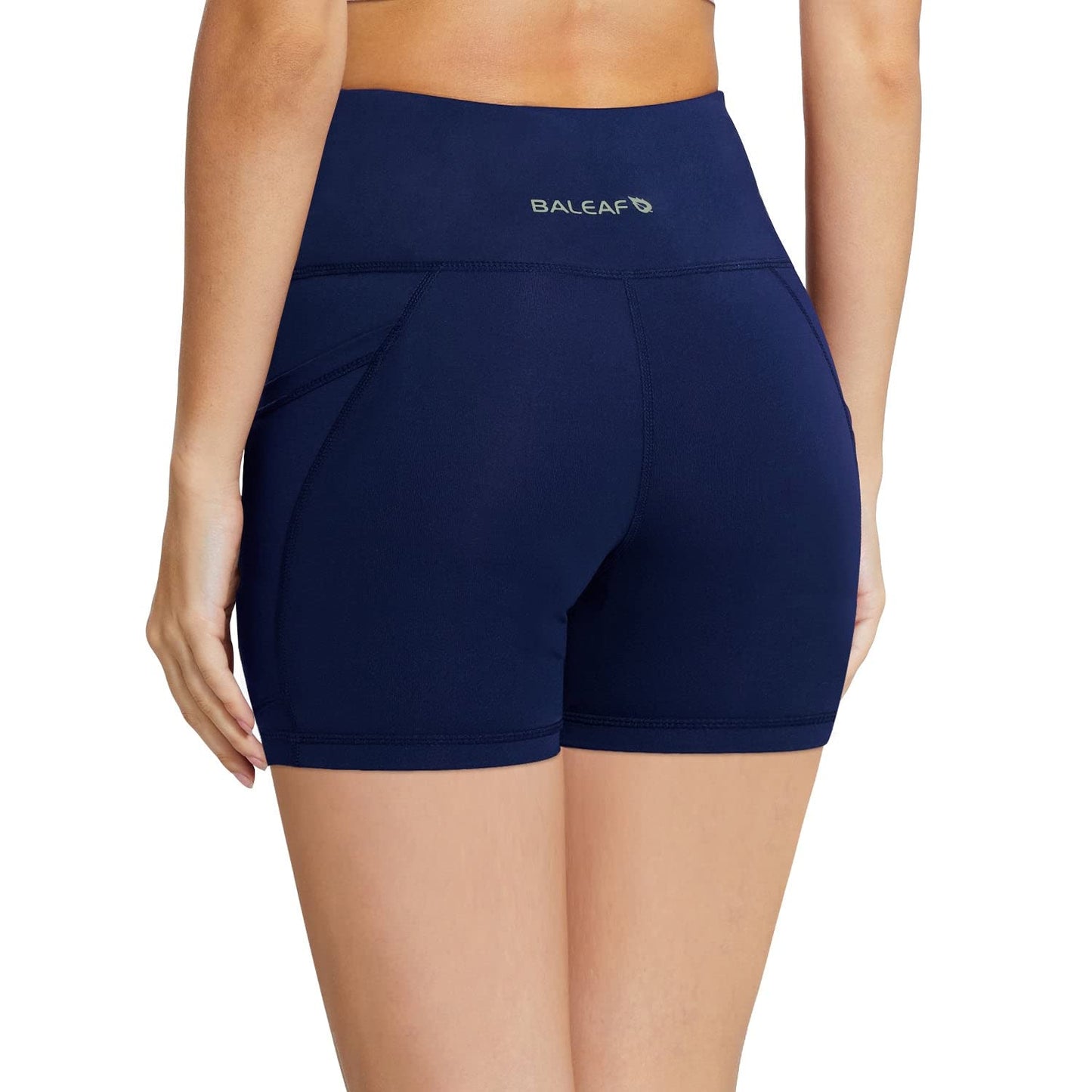 baleaf Workout Shorts Women 5" Biker Yoga Gym Spandex Running Volleyball Compression Tummy Control Short with Pockets Navy Blue XXL
